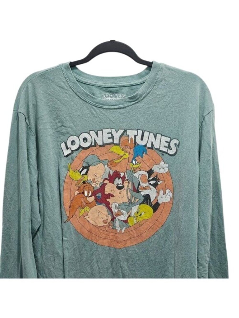 Vintage Looney Tunes men's long-sleeve tee — green, size M